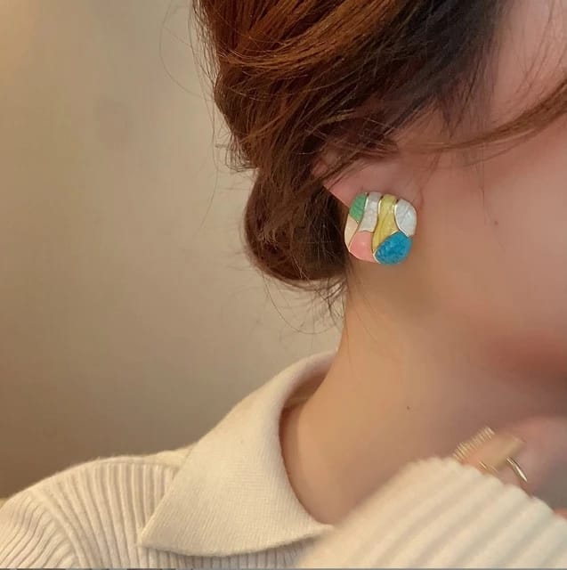 Enamel Candy Color Square Studs