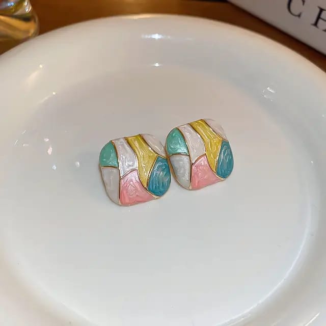 Enamel Candy Color Square Studs