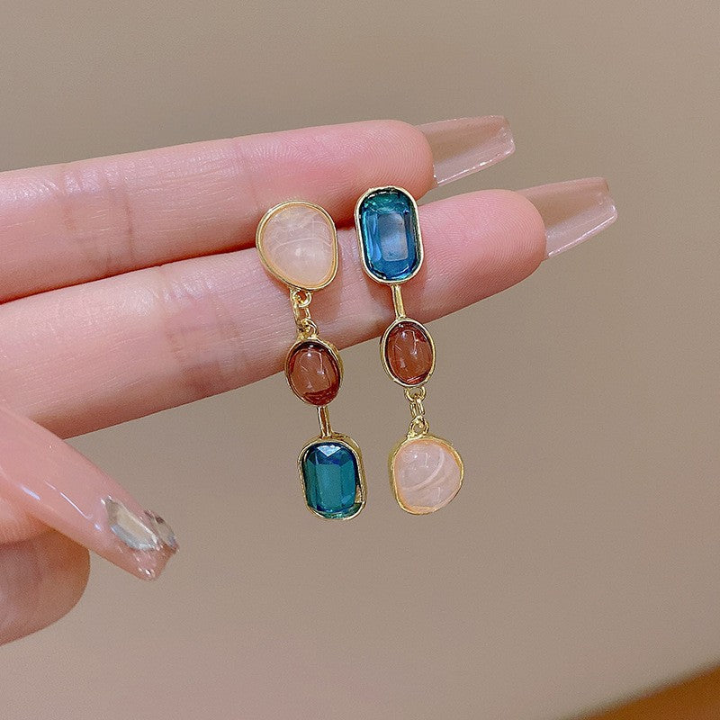 Asymmetrical Colored Gemstone Earrings