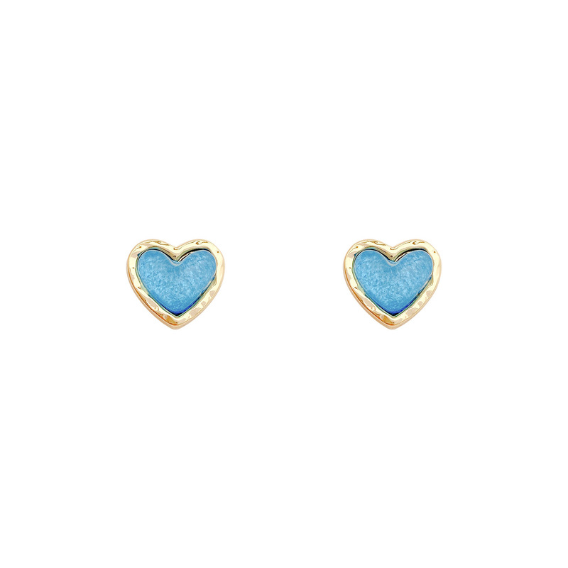 Korean Blue Heart Stud Earrings