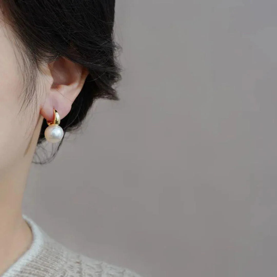 Classic Fashion Pearl Huggie Hoop Clips Earrings
