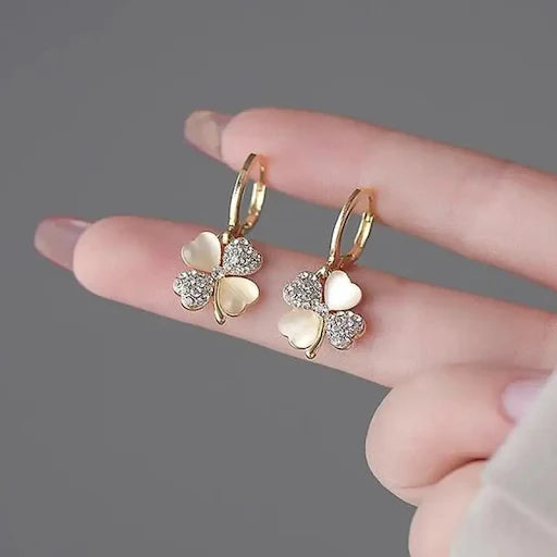 Four-leaf Clover Opal & Stone Huggie Earrings