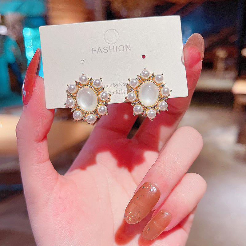 Opal Pearl Circle Stud Earrings