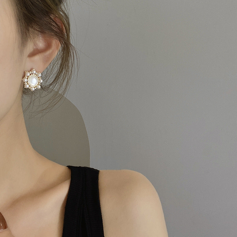 Opal Pearl Circle Stud Earrings