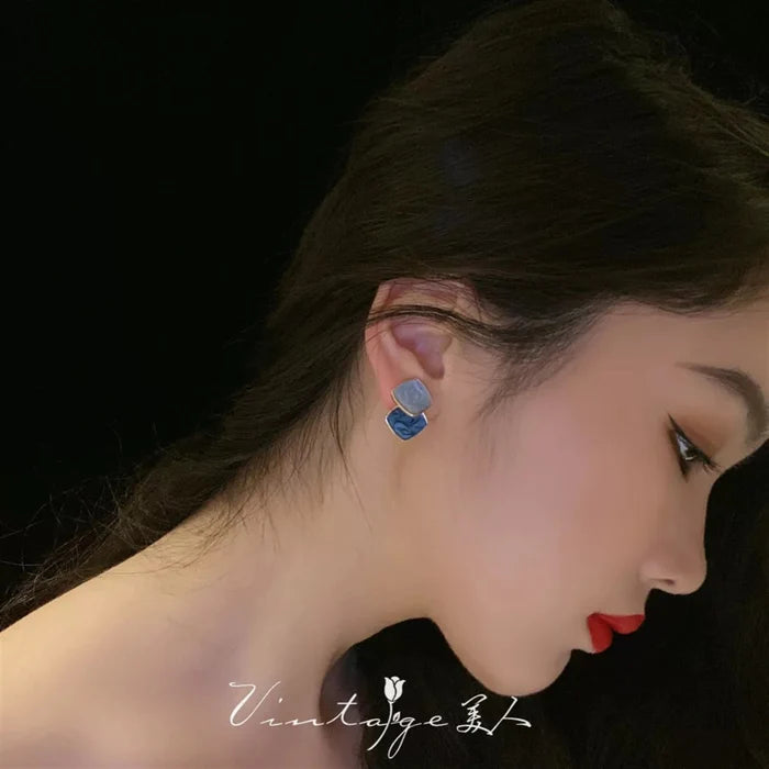 Dual Tone Enamel Geometric  Earrings