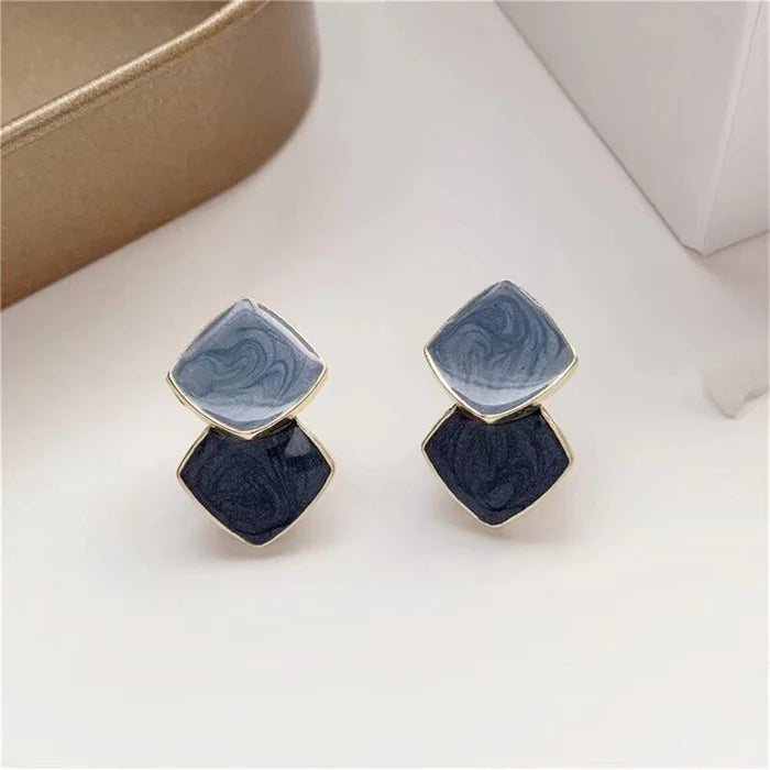 Dual Tone Enamel Geometric  Earrings