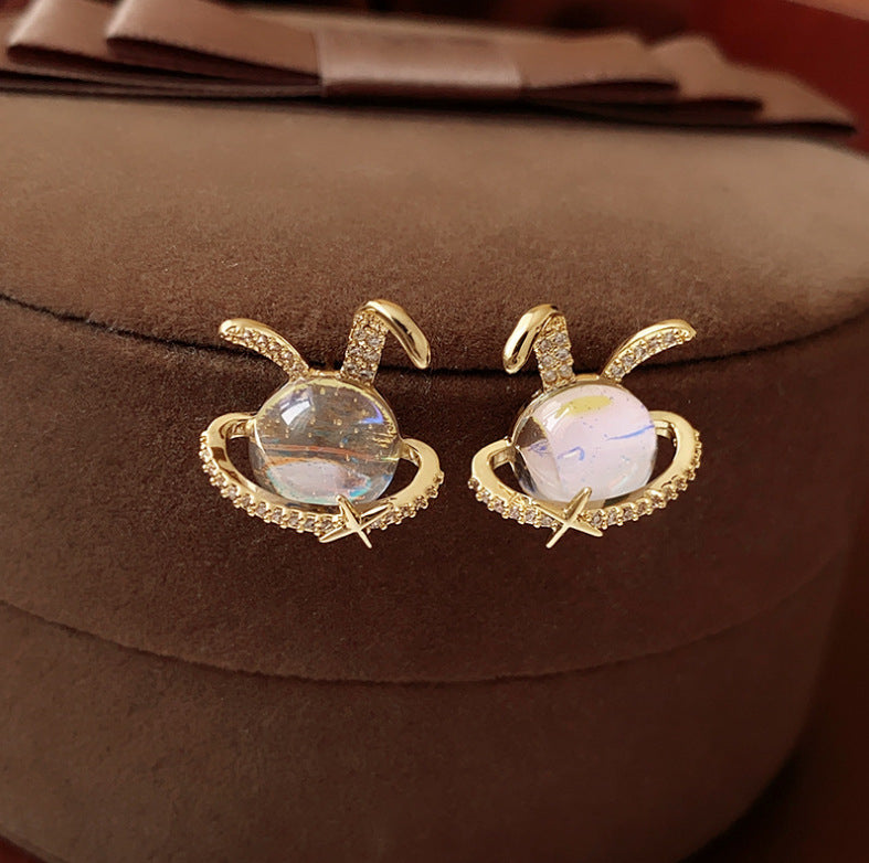 Cute Rabbit Ear Magic Crystal Stud Earrings