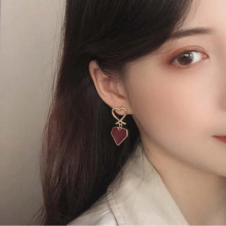 Maroon Heart Earrings