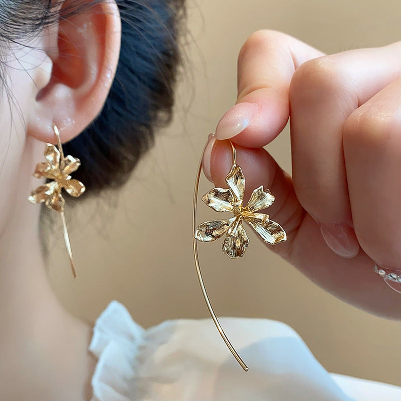 Antique French Minimalist Flower Ear Hook Earrings