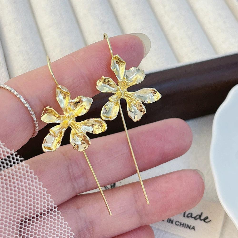 Antique French Minimalist Flower Ear Hook Earrings