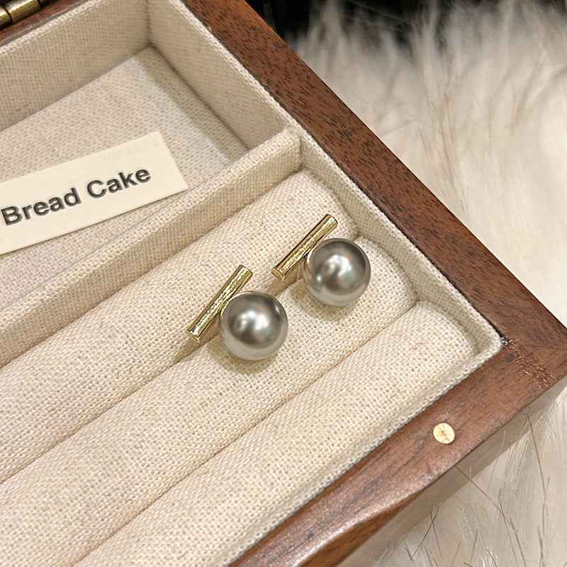 Minimalist Gold Plated Round Pearl Stud Earrings