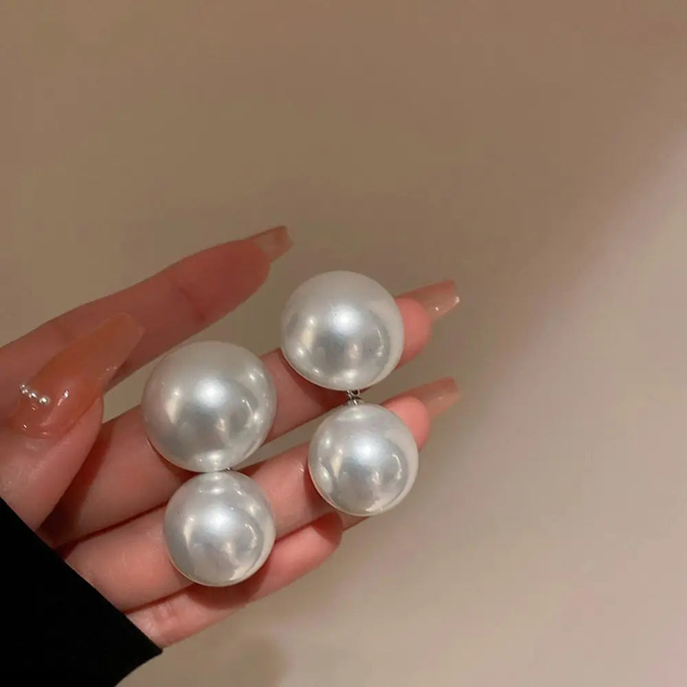 Big Double Layer Pearl Stud Earrings