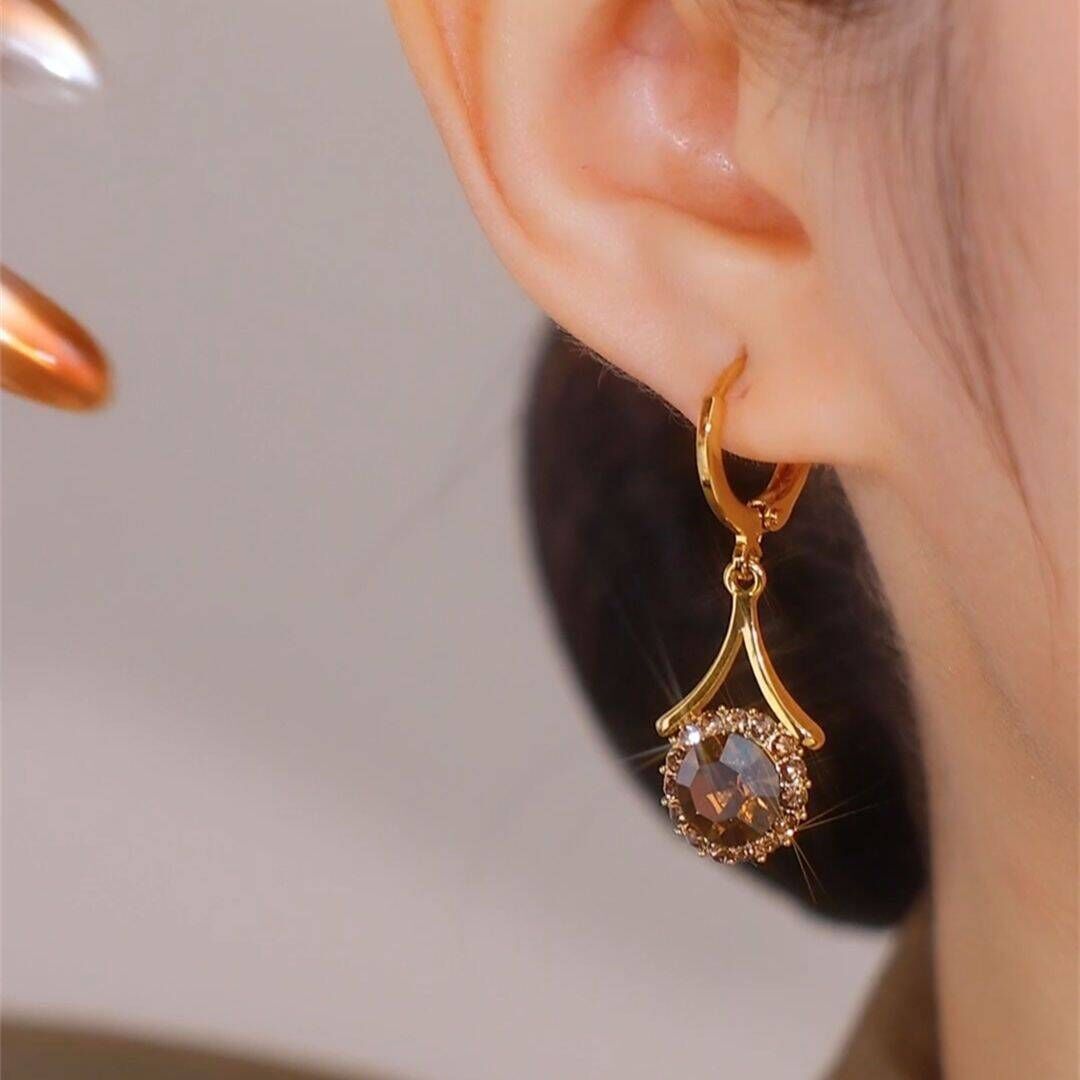 Caramel Stone Charm Drop Huggie Earring