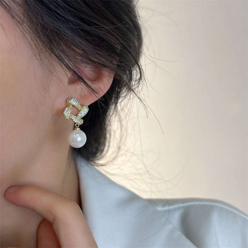 Geometric Square Pearl Earrings