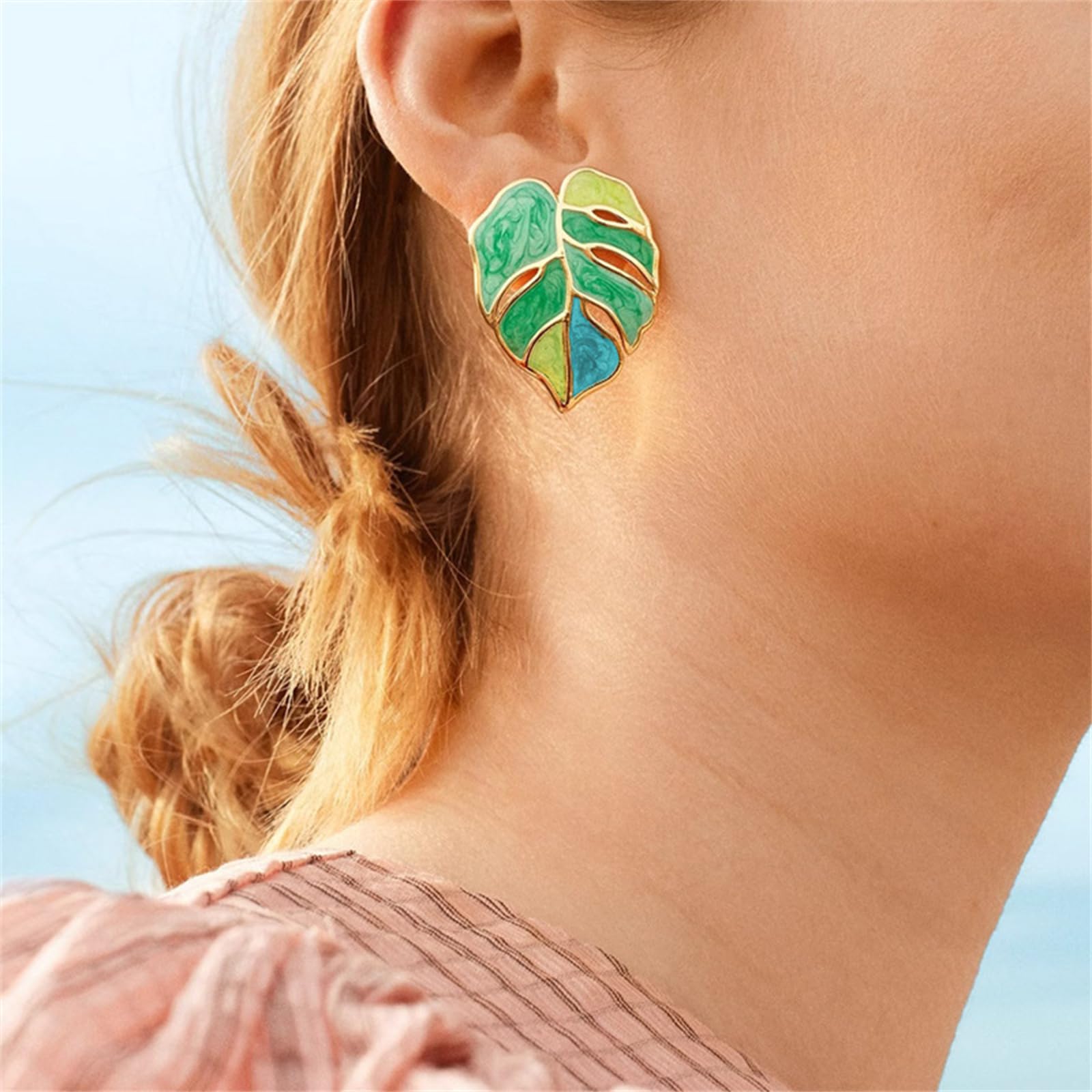 Enamelled Leaf Stud Earrings