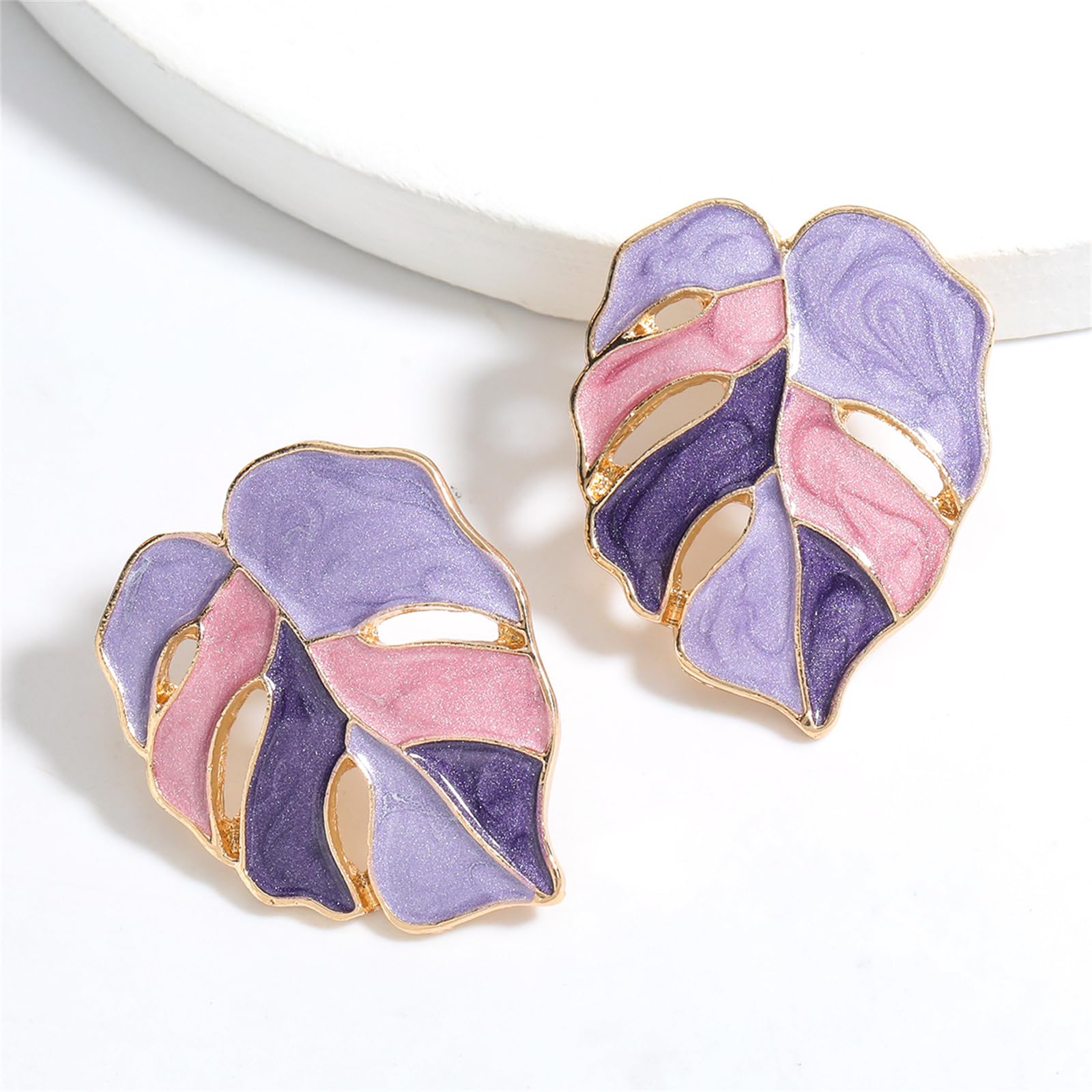 Enamelled Leaf Stud Earrings