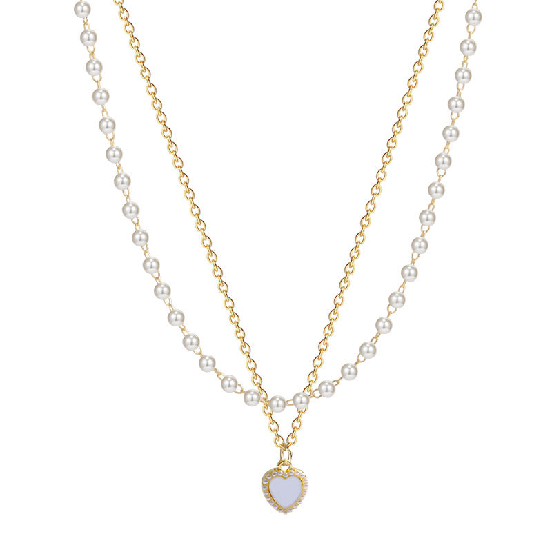 Double Layer Pearl Chain Heart Necklace