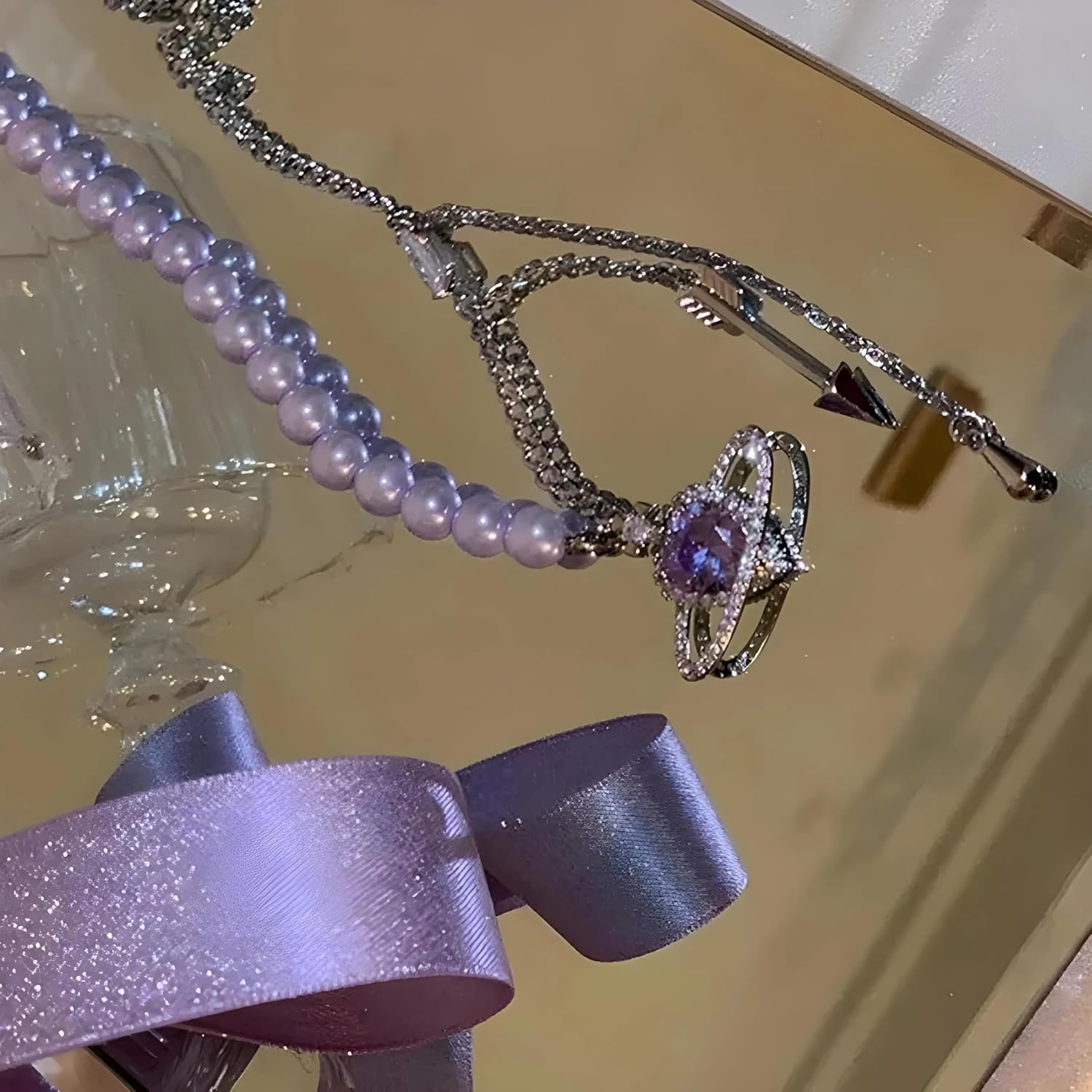 Lavender Love Planet Pearls Necklace