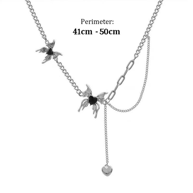 Y2K Black Butterfly Heart Tassel Necklace