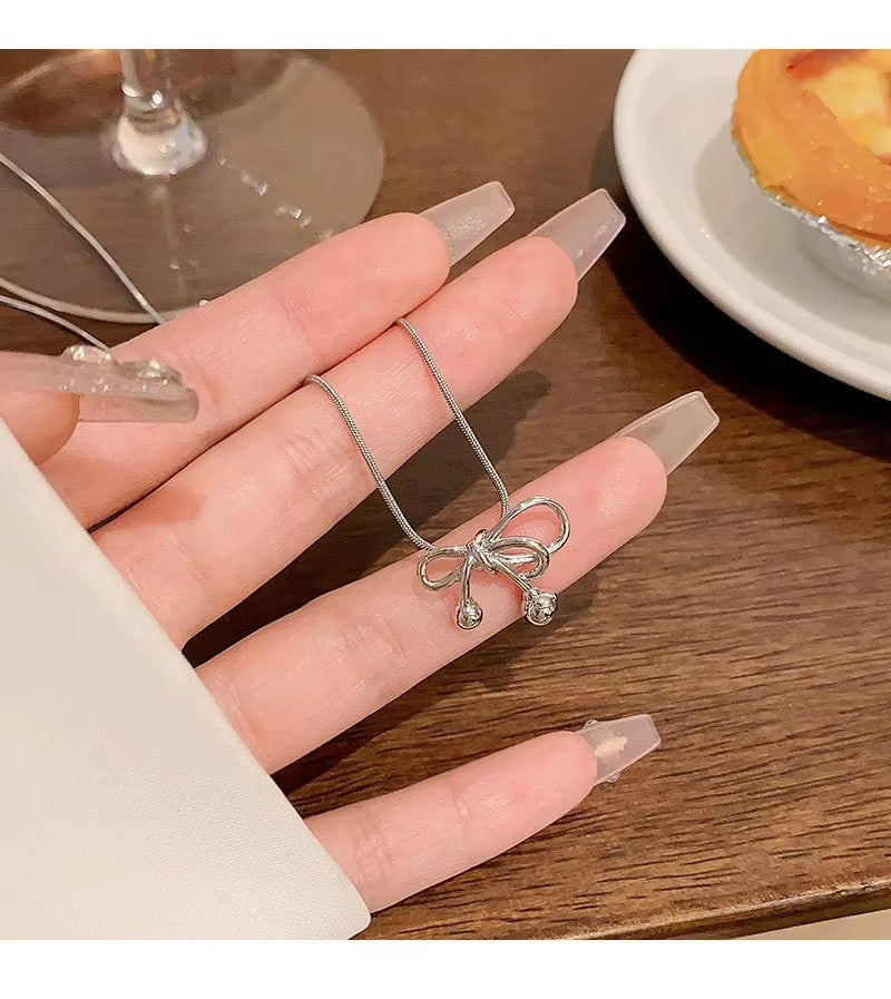 Silver Bow Knot Necklace