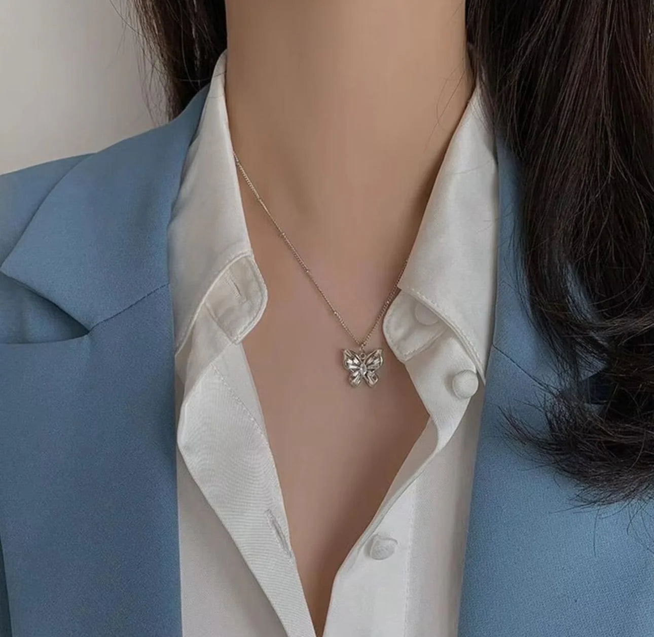 Dual Chain Butterfly & Blue Stone Necklace