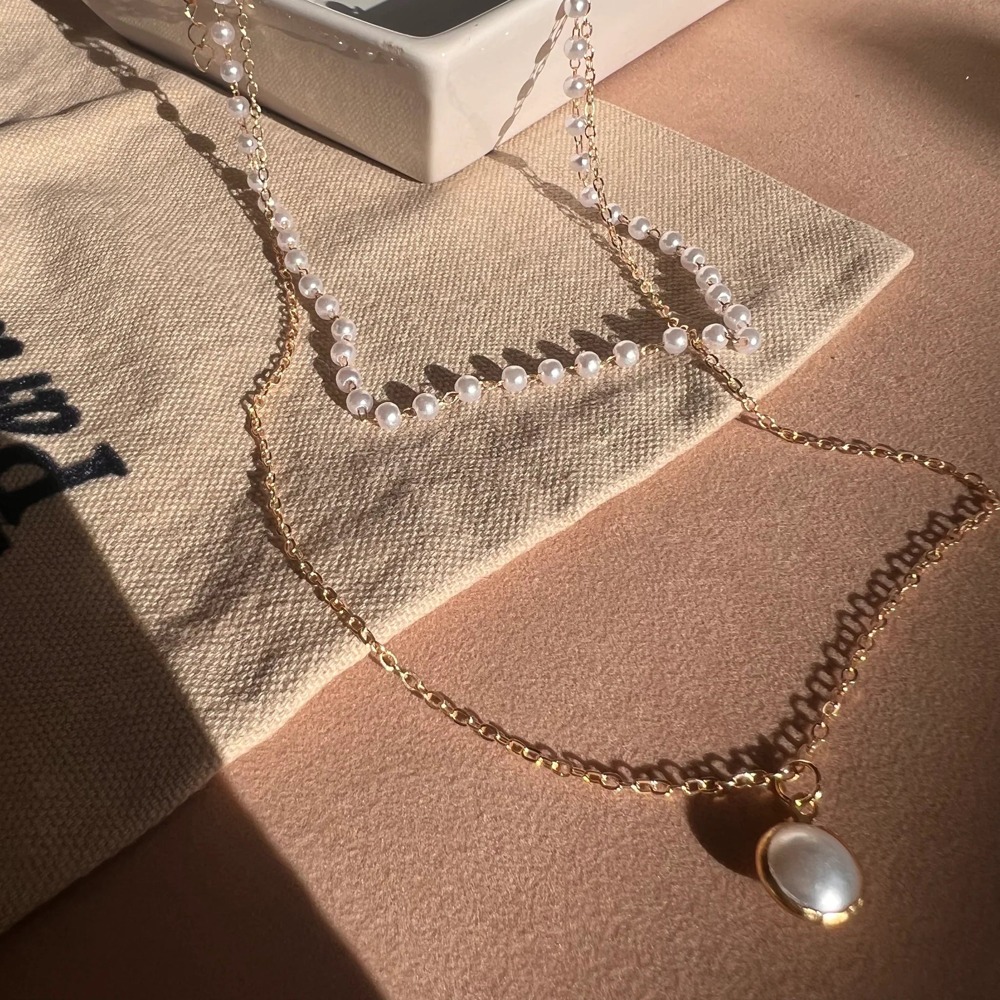Pearl Drop Double Layer Peral Chain Necklace