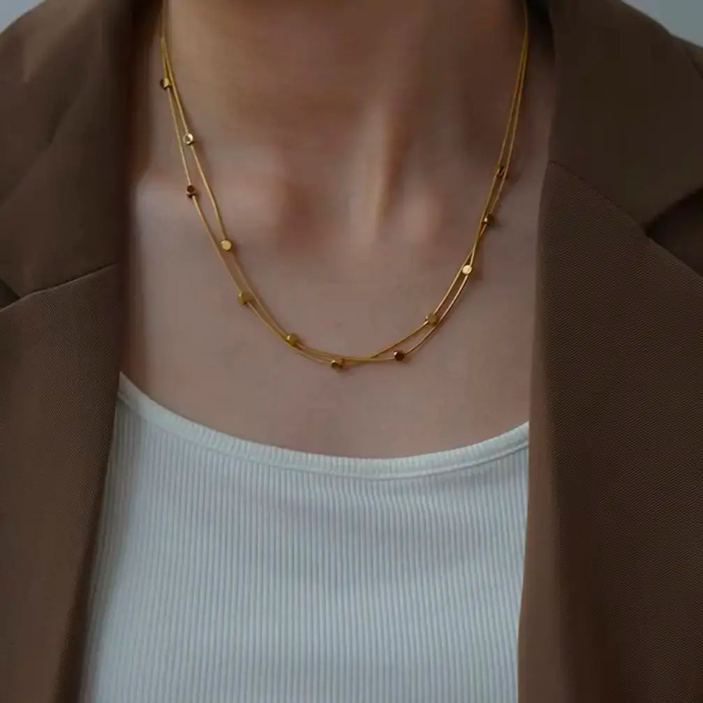 Retro Double-layer Herringbone Cubic Square Beads Necklace