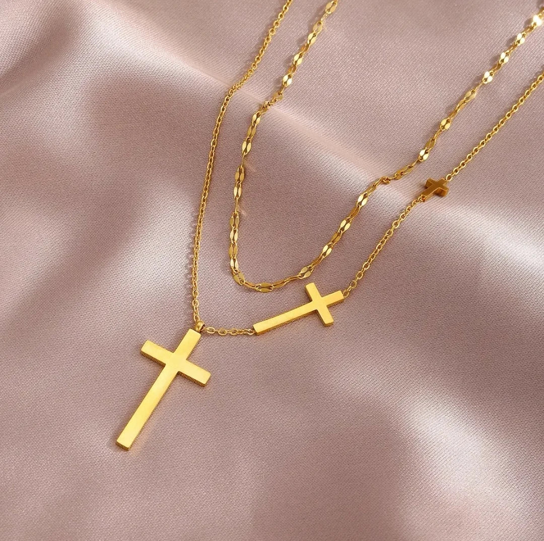 Dual Chain Three Cross Necklace