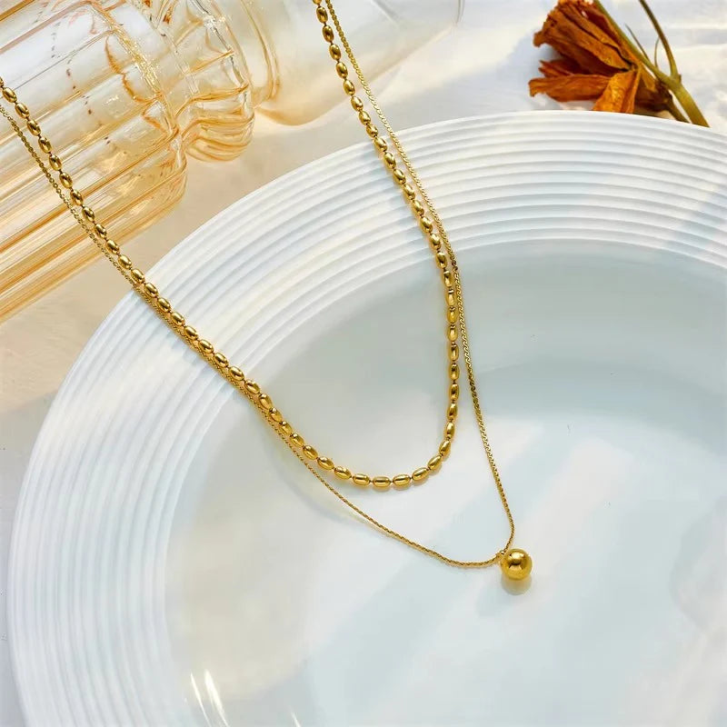 Double-Layer Ball Pendant Necklace
