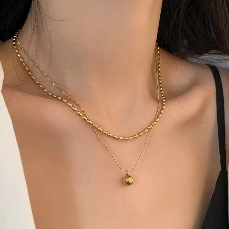 Double-Layer Ball Pendant Necklace