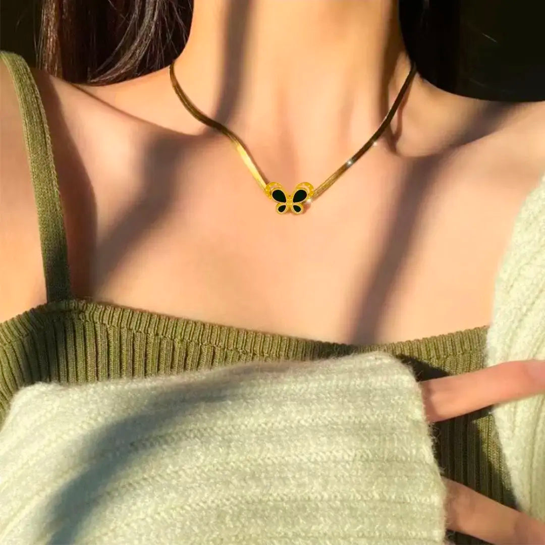 Black Butterfly Snake Chain Necklace
