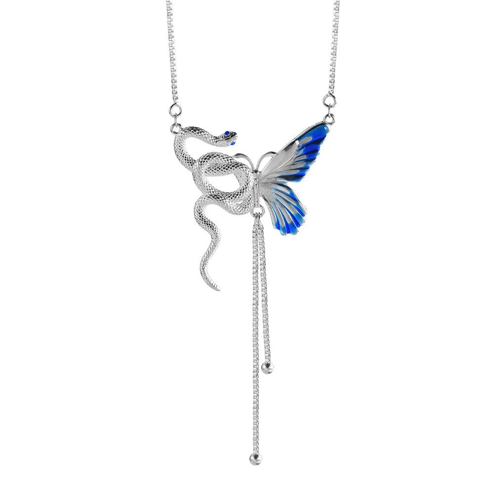 Snake & Butterfly Siilver Necklace