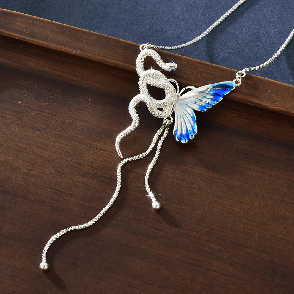 Snake & Butterfly Siilver Necklace