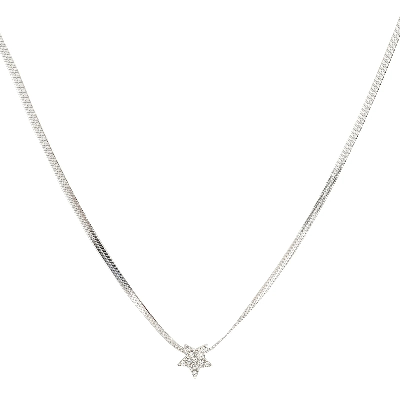 Sparkling Diamond Star Snake Bone Chain Necklace