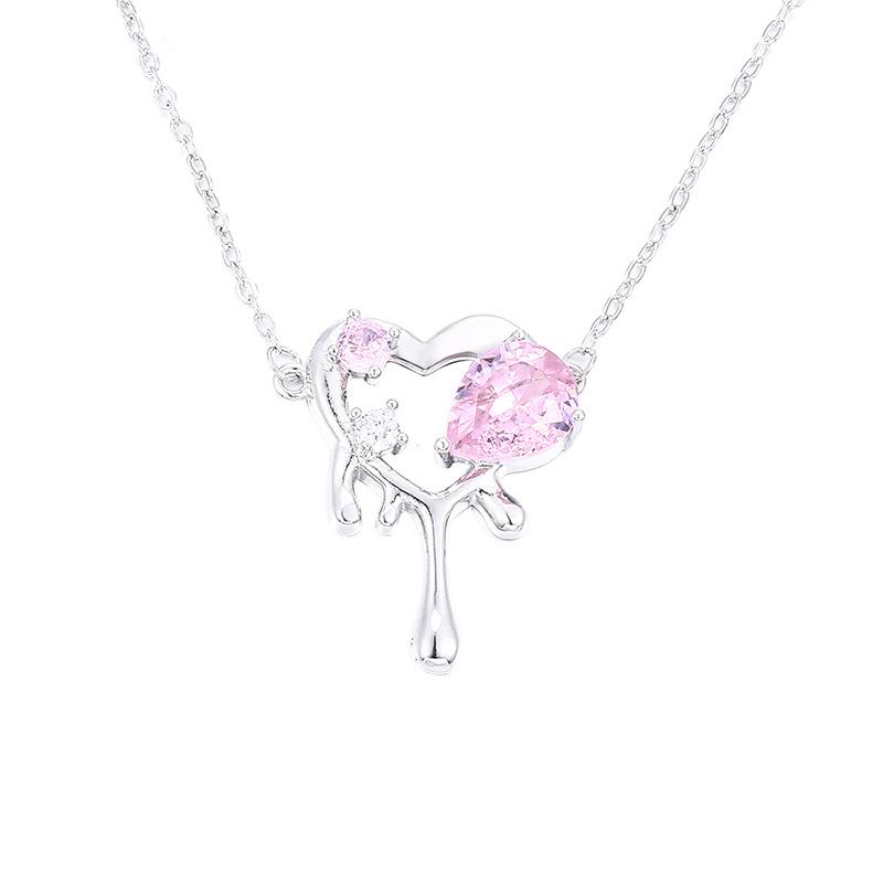 Pink Crystal Liquefied Metal Heart Necklace