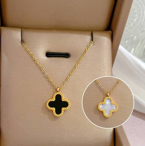 Two-Sided Black & White Clover Necklace